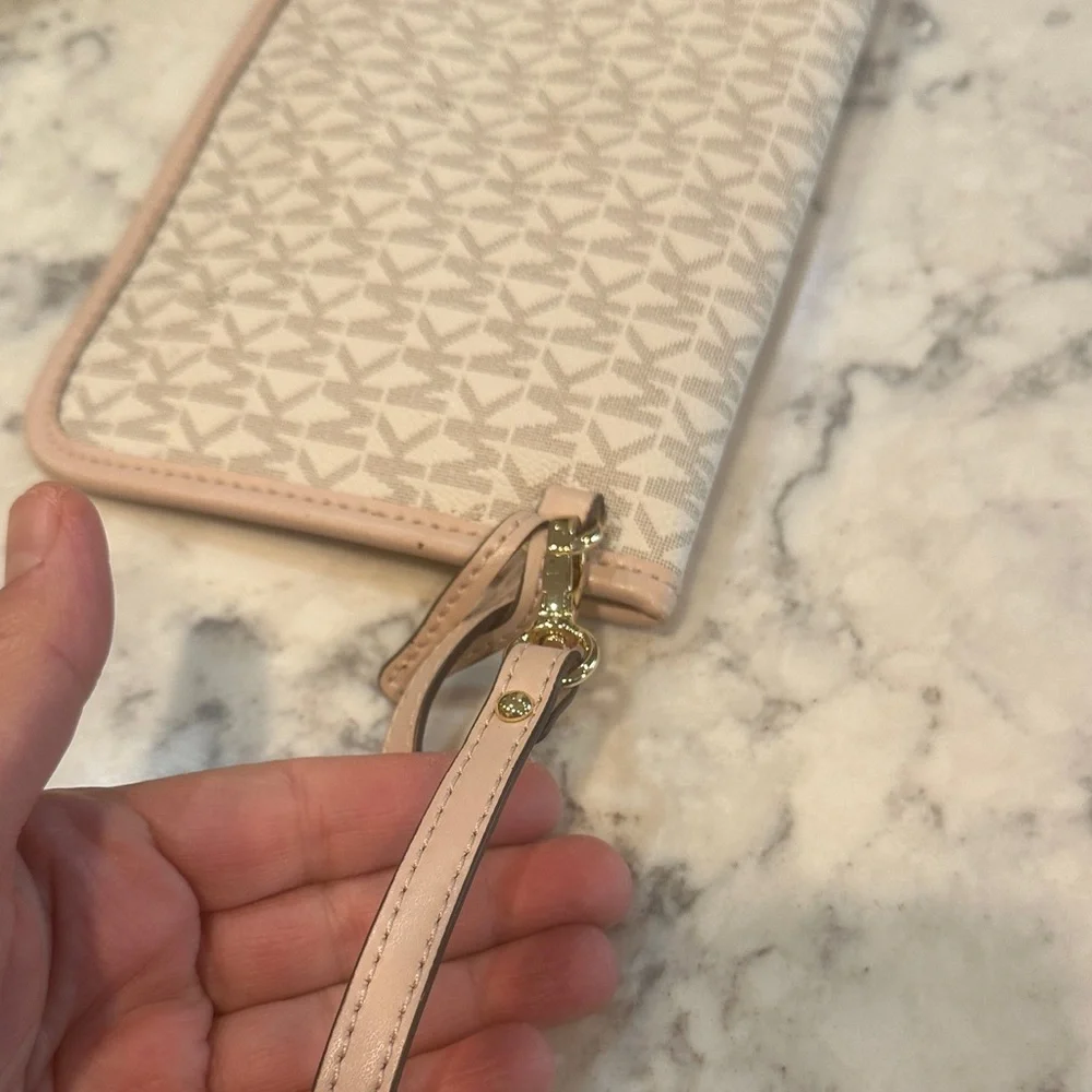Michael Kors Beige and Pink Logo Clutch